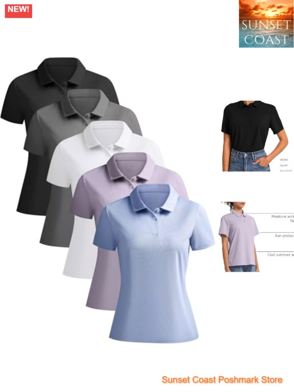 Women's 5 Pack Moisture Wicking Polo Shirts Short Sleeve Collared